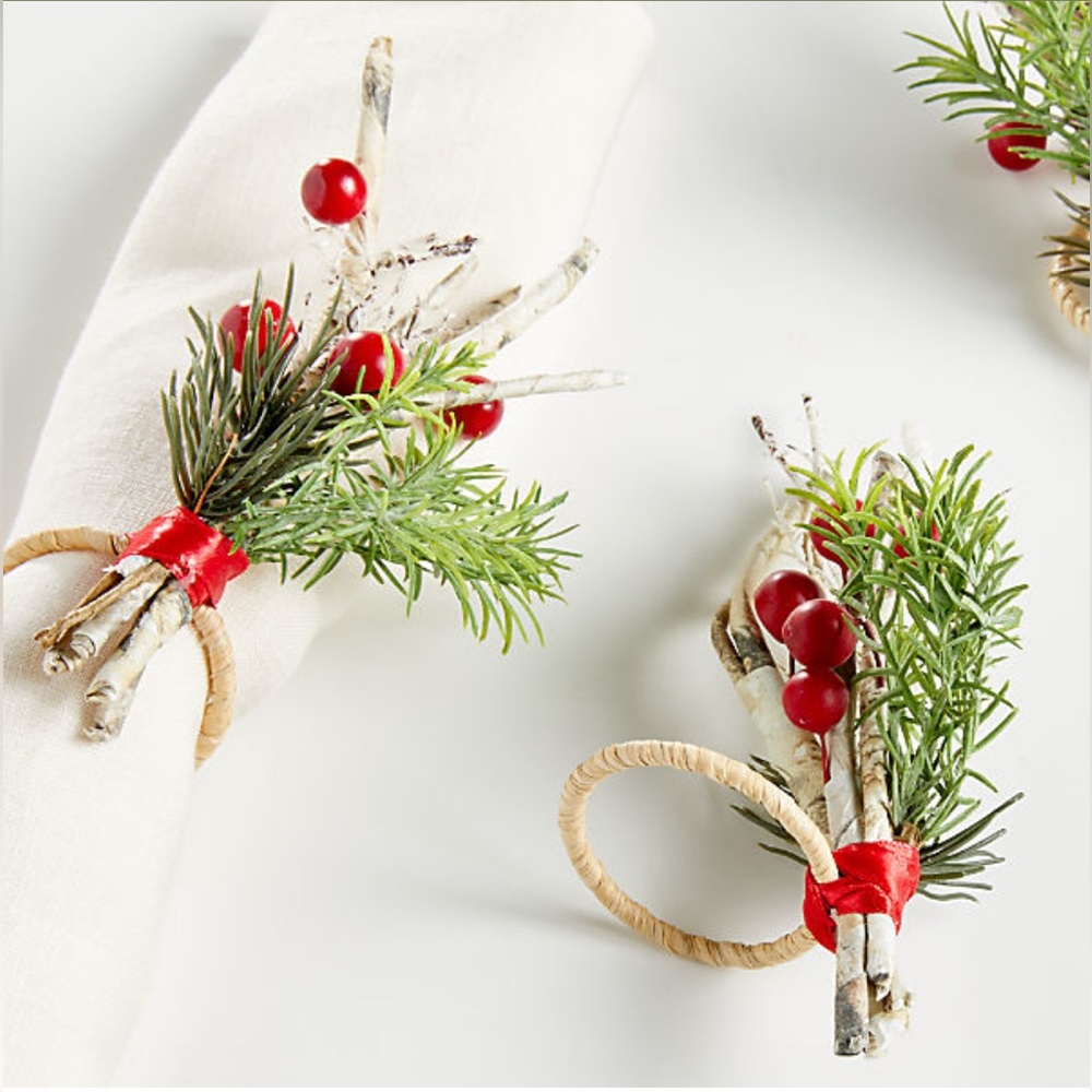 Crate&Barrel Festive Red Berry Napkin Rings -quantity of 8 available